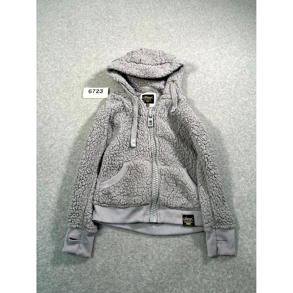 Special One by Rock Sherpa Jacket Womens‎ Medium Gray Fleece Hooded Full Zip